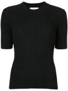 Le Ciel Bleu Rib Knit Short Sleeve Top - Black