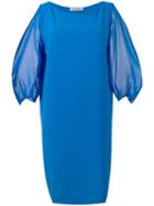 Three-quarters Sleeve Shift Dress - Women - Silk/polyester - 46, Blue, Silk/polyester, D.exterior