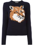 Maison Kitsuné 'fox' Motif Pullover, Women's, Size: Large, Blue, Lambs Wool