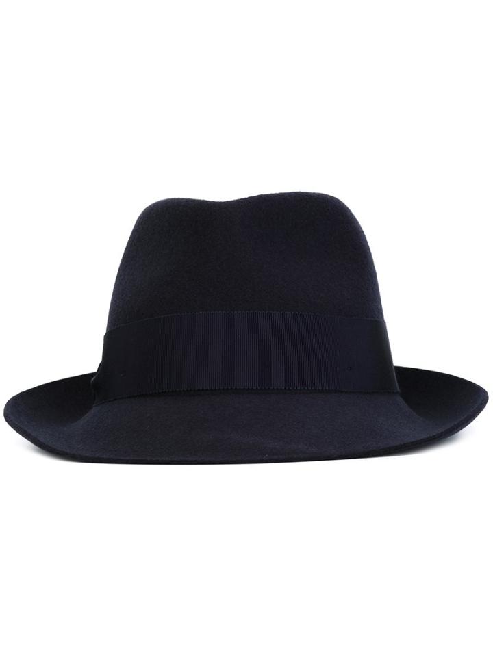 Stella Mccartney Stripe Accent Fedora, Women's, Size: 57, Blue, Wool