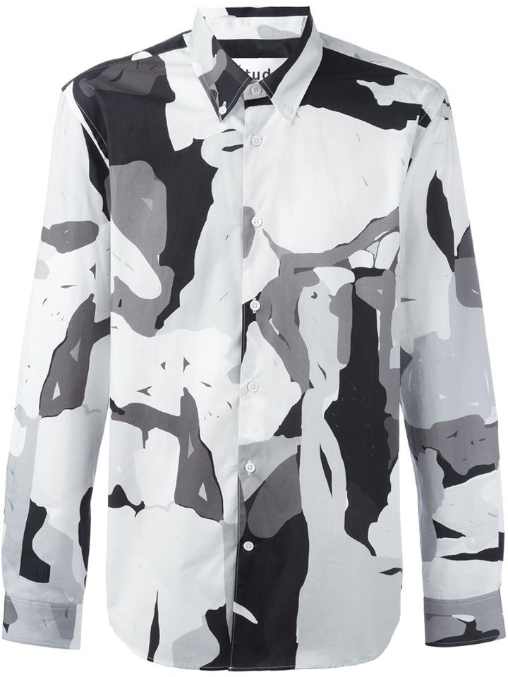 Études Abstract Print Shirt, Men's, Size: 46, Grey, Cotton