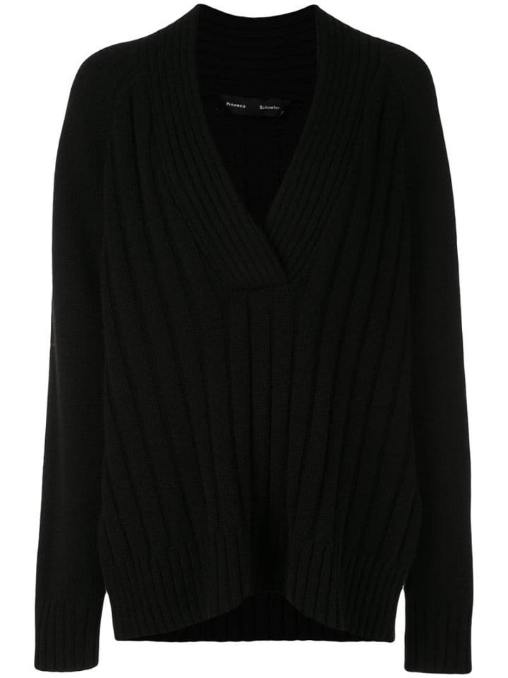 Proenza Schouler Oversized Wool Cashmere V-nneck Knit Top - Black