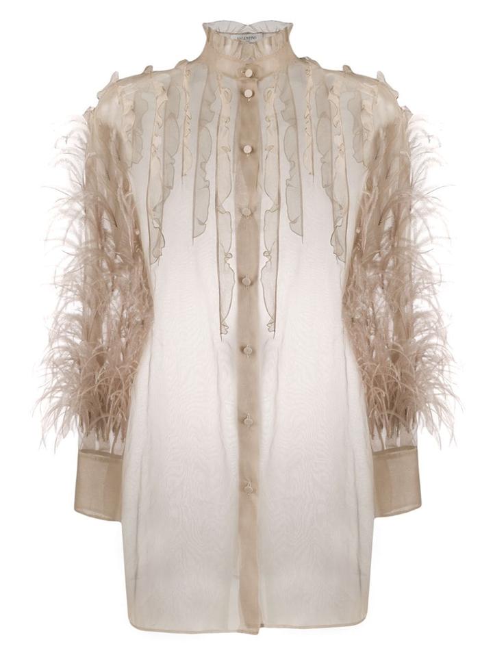 Valentino Feather Embellished Frilled Blouse - Neutrals