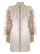 Valentino Feather Embellished Frilled Blouse - Neutrals