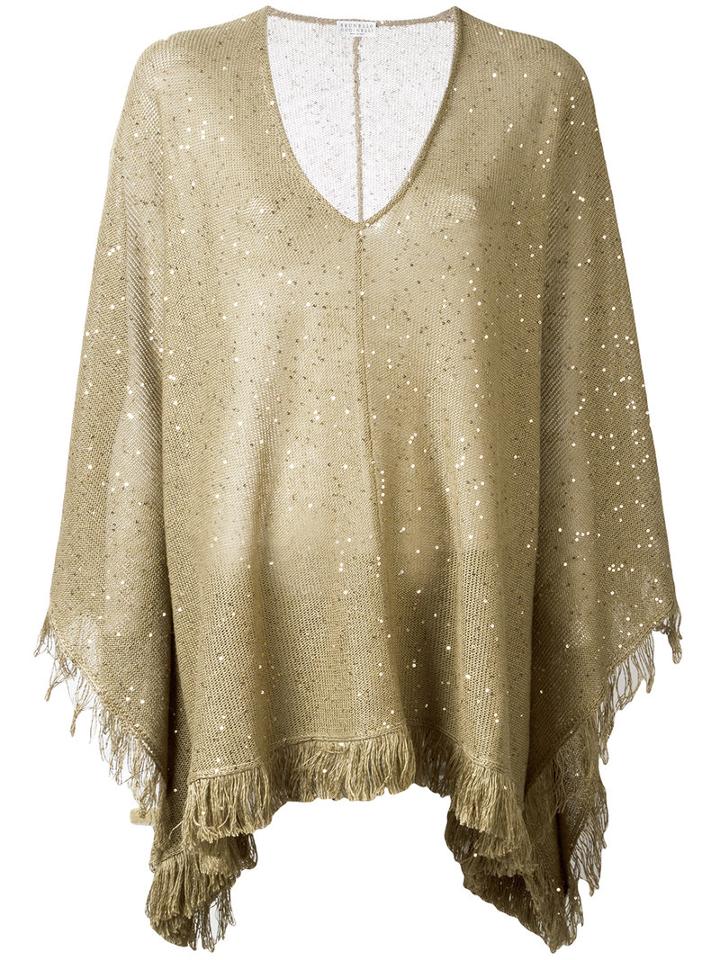 Brunello Cucinelli Light Sparkly Poncho, Women's, Size: Medium, Nude/neutrals, Silk/linen/flax/polyamide