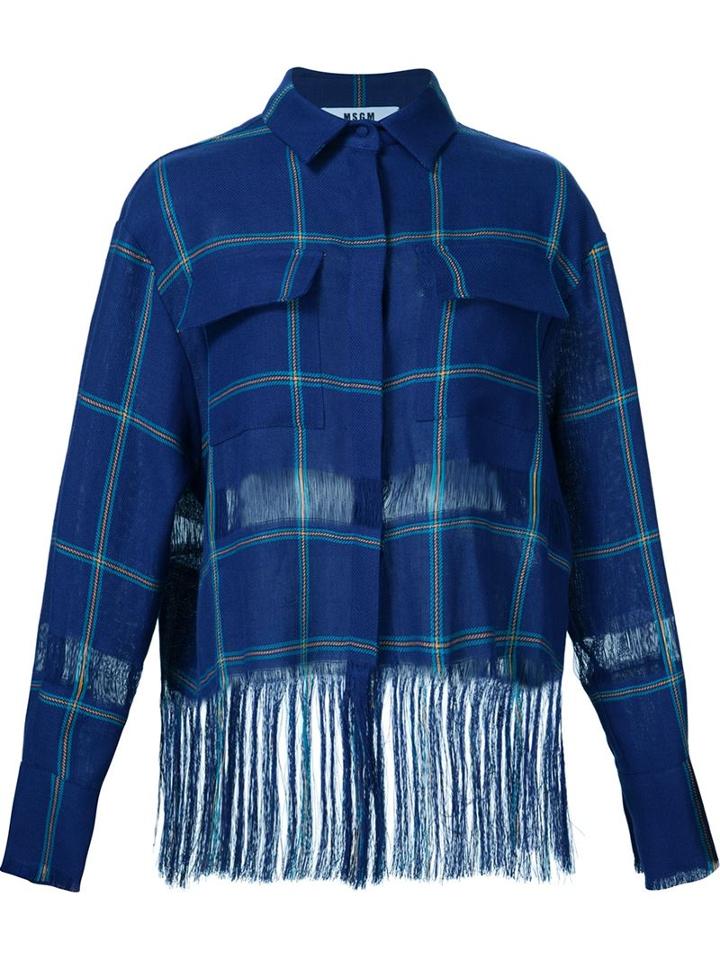 Msgm Checked Fringed Wide Shirt