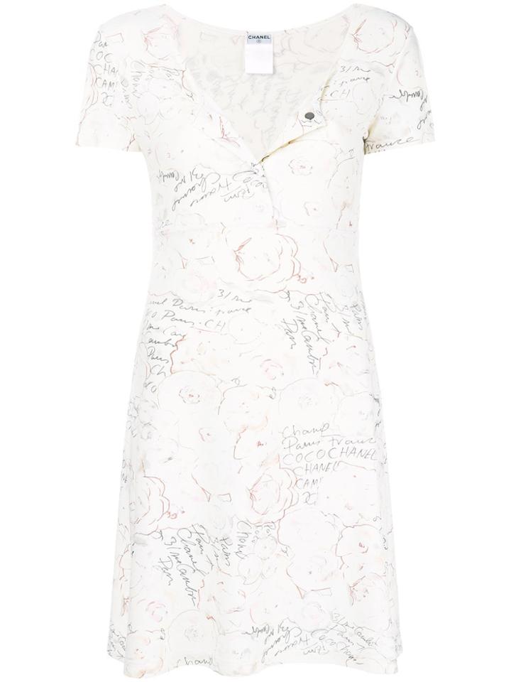 Chanel Vintage Scribble-print Mini Dress - White
