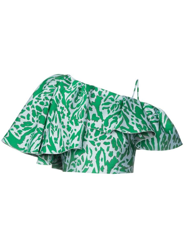 Vika Gazinskaya Leopard Print One-shoulder Crop Top - Green