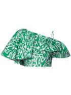 Vika Gazinskaya Leopard Print One-shoulder Crop Top - Green