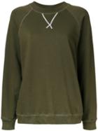 Bassike V-insert Sweatshirt, Women's, Size: 12, Green, Cotton