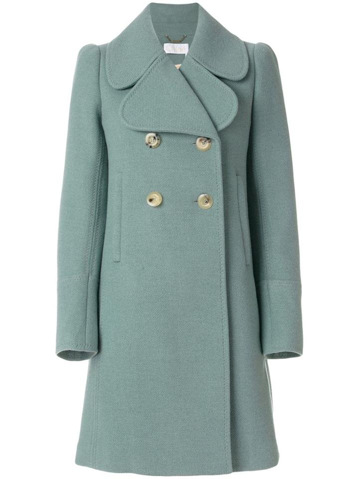 Chloé Oversized Collar Double Breasted Coat - Green