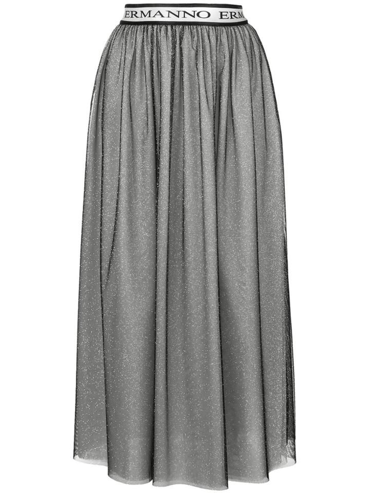 Ermanno Ermanno Metallic Tulle Layered Midi Skirt - Black