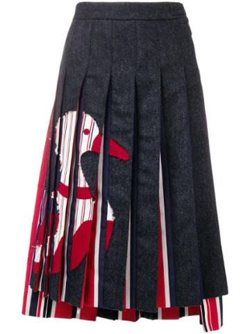 Thom Browne Navy Frayed Duck Pleated Skirt - Blue