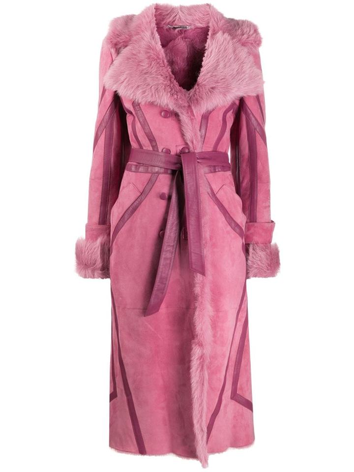 Alberta Ferretti Belted Shearling Coat - Pink