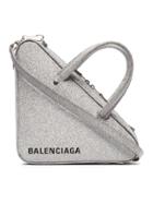 Balenciaga Silver Metallic Triangle Glitter Leather Shoulder Bag