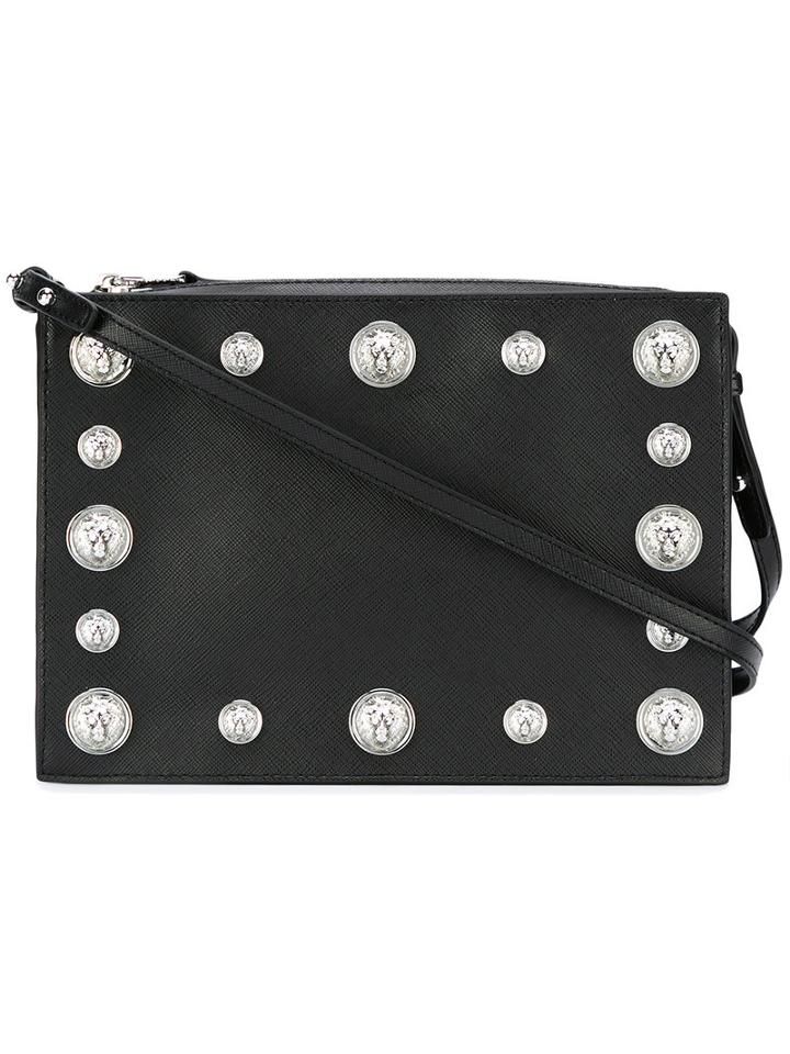Versus Studded Shoulder Bag, Women's, Black, Calf Leather/cotton