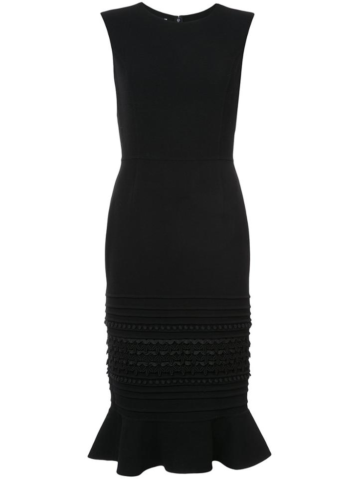 Oscar De La Renta Embroidered Trim Fitted Dress - Black