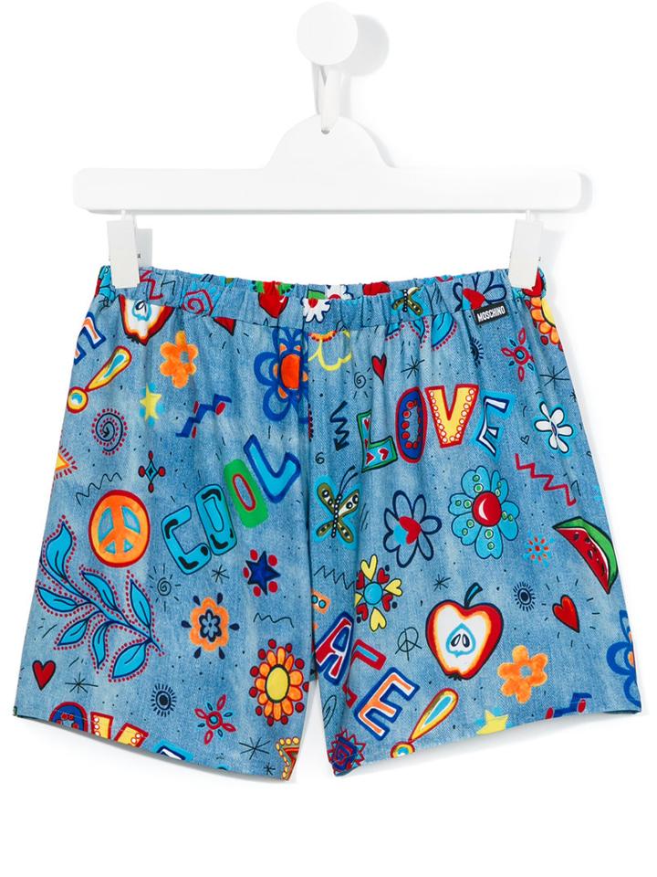 Moschino Kids Printed Shorts, Girl's, Size: 14 Yrs, Blue
