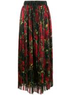 Dolce & Gabbana Rose Print Pleated Skirt - Black