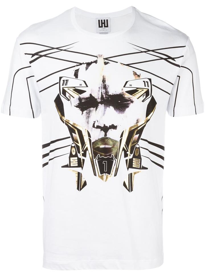 Les Hommes Urban Printed Front T-shirt, Men's, Size: Large, White, Cotton