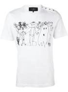 Hydrogen Drawing Print T-shirt, Men's, Size: Small, White, Cotton