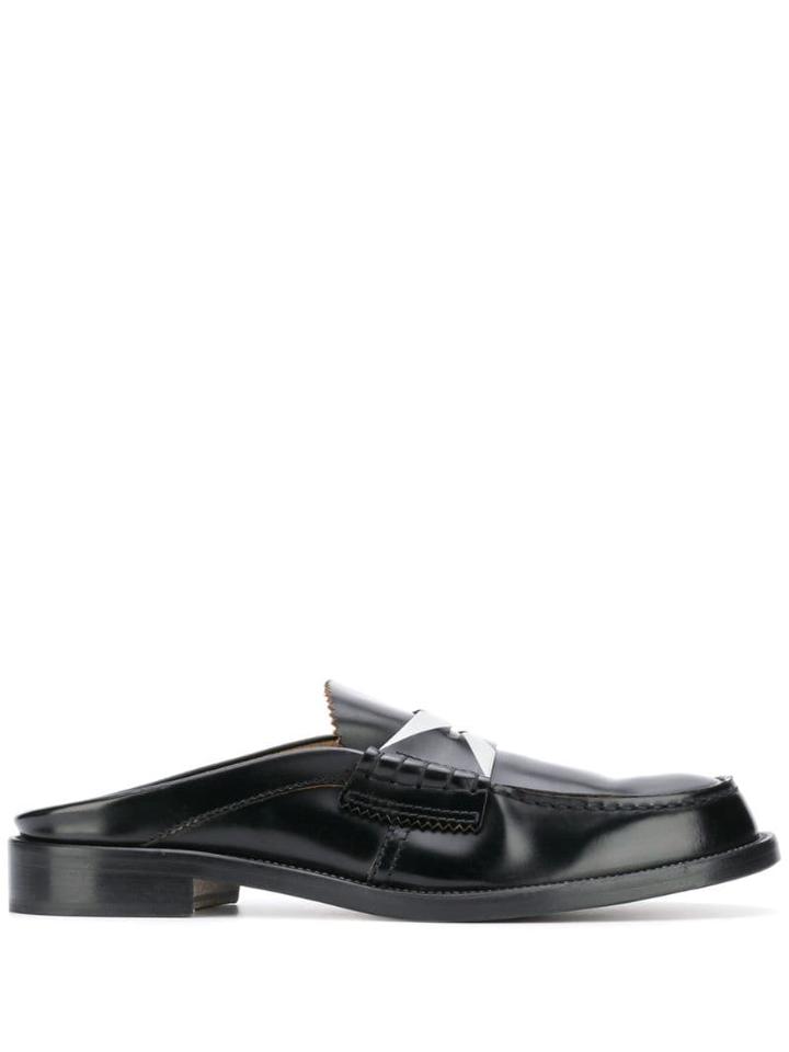 College Backless Slip-on Loafers - Black