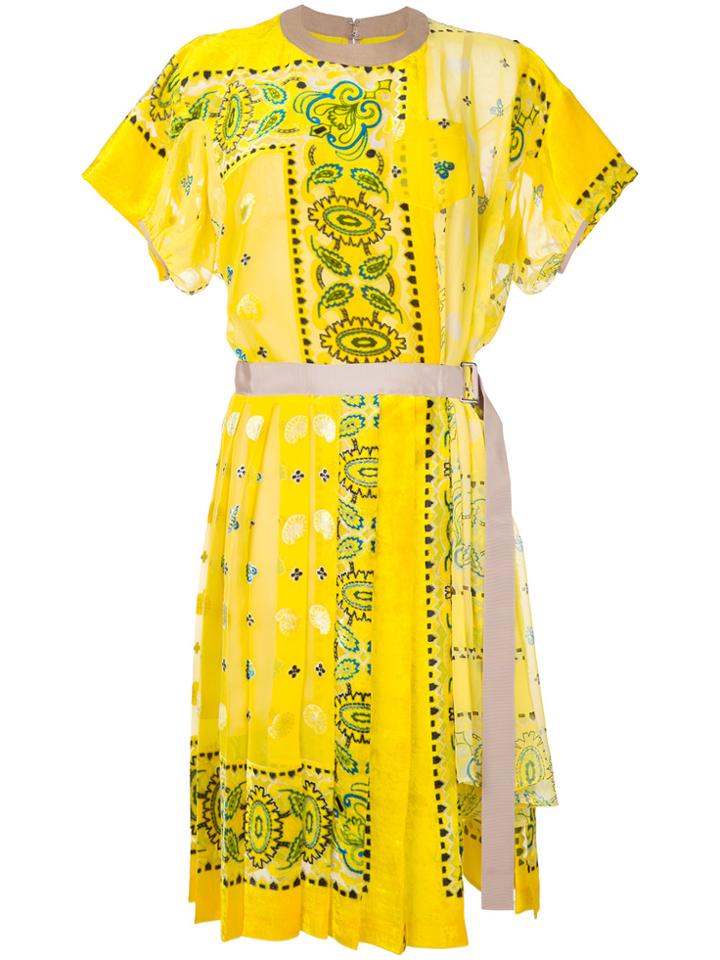 Sacai Printed Midi T-shirt Dress - Yellow & Orange