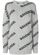 Balenciaga Jacquard Logo Crewneck Sweater - Grey