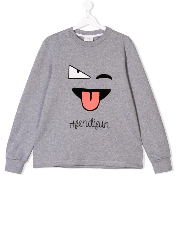 Fendi Kids Chest Print T-shirt - Grey