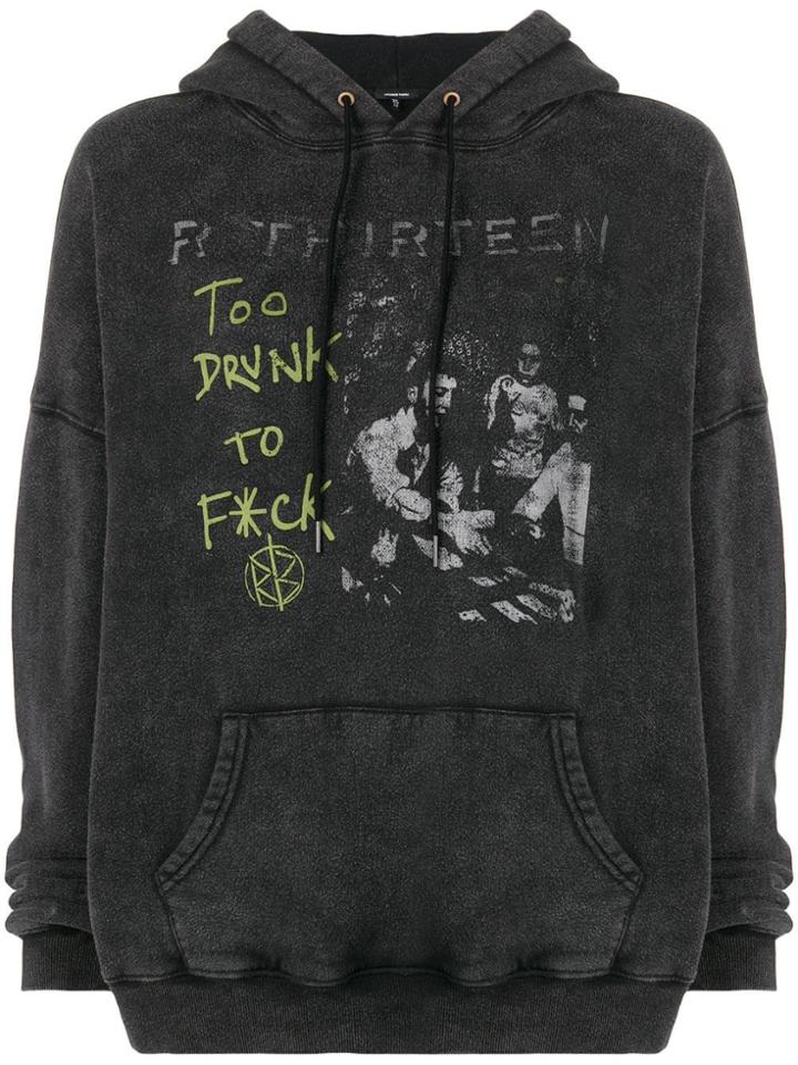 R13 Slouchy Slogan Print Hoodie - Grey