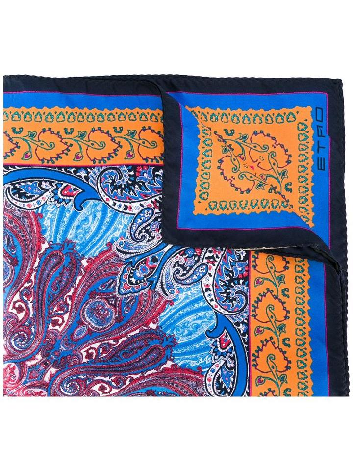 Etro Printed Pocket Square Scarf, Men's, Blue, Silk