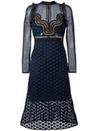 Self-portrait Cut-out Sheer Flared Dress, Women's, Size: 14, Blue, Polyester