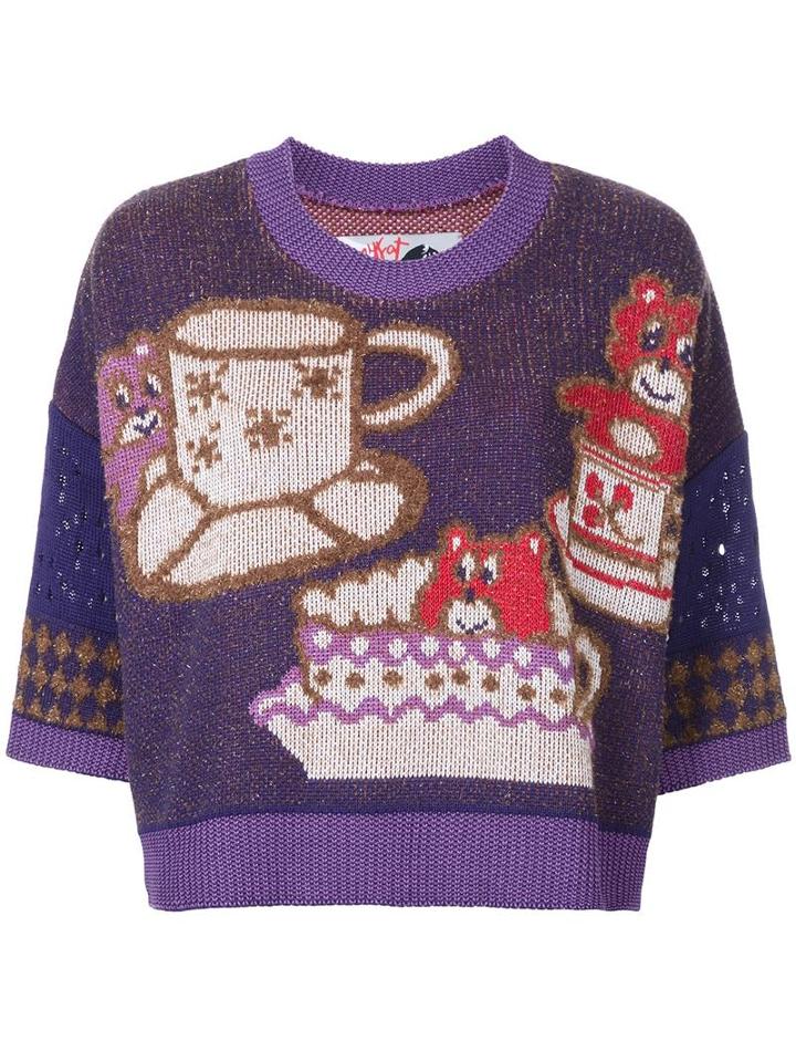 Jenny Fax Cropped Jumper, Women's, Size: Medium, Pink/purple, Cotton/acrylic/rayon/nylon