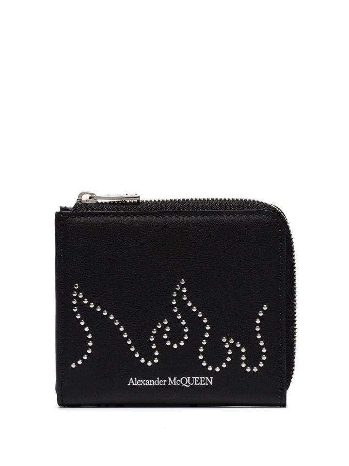 Alexander Mcqueen Black Flame Zipped Leather Wallet