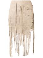 Magda Butrym - Woven Fringe Mini Skirt - Women - Silk/sheep Skin/shearling - 38, Women's, Nude/neutrals, Silk/sheep Skin/shearling