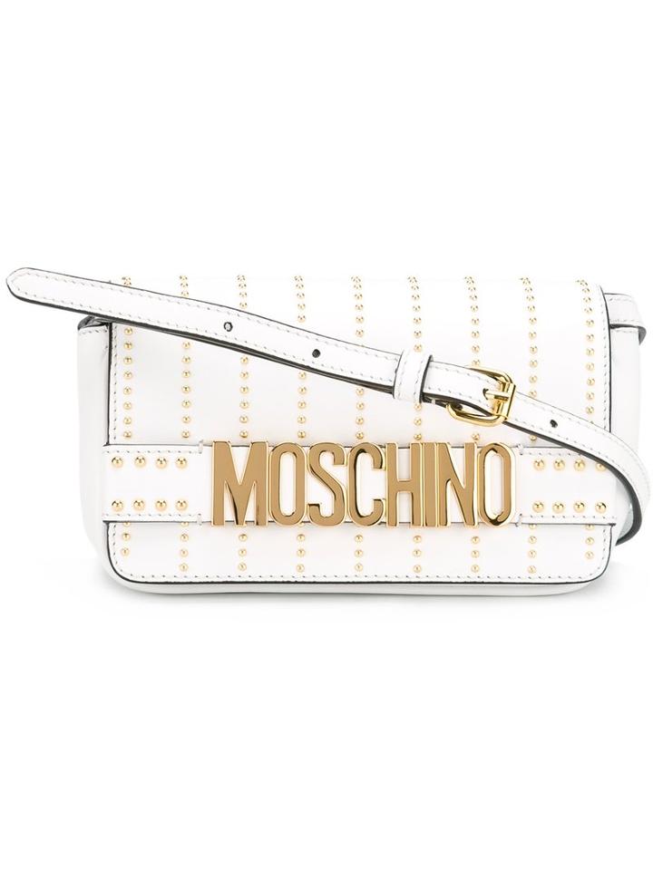 Moschino Studded Crossbody Bag, Women's, White, Calf Leather