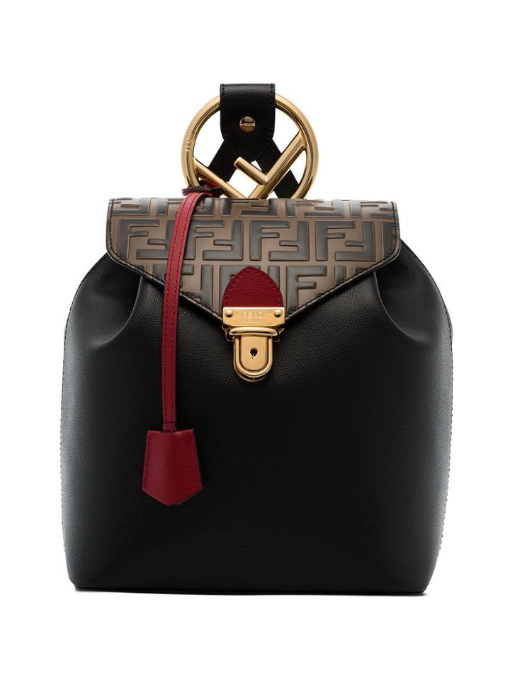 Fendi Black And Brown Logo Leather Backpack