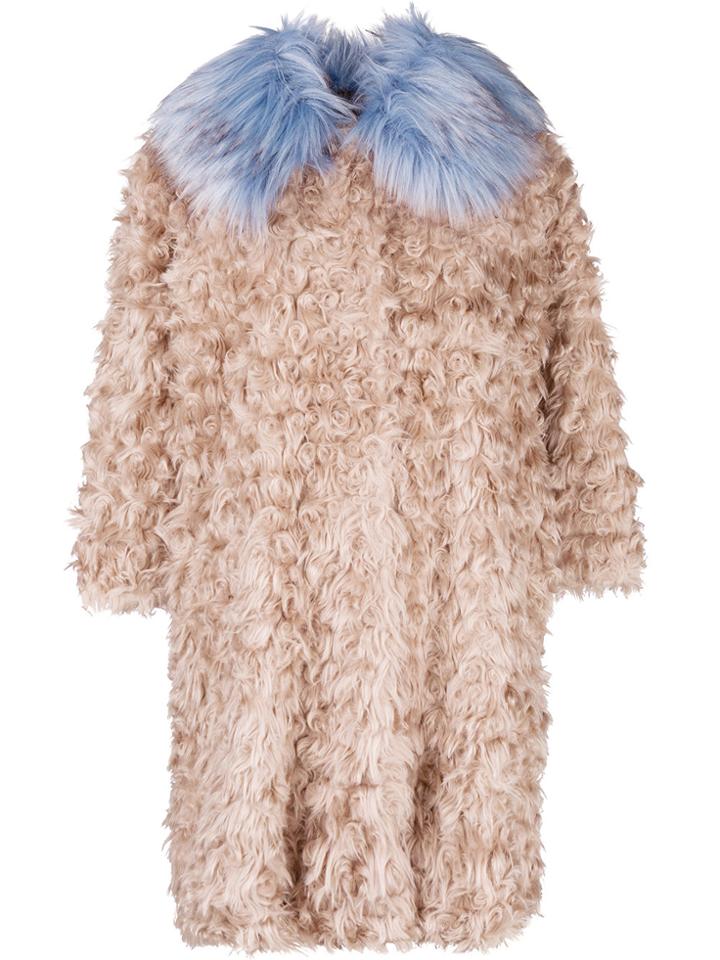 L'autre Chose Curly Designed Oversized Coat - Nude & Neutrals