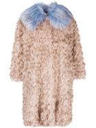 L'autre Chose Curly Designed Oversized Coat - Nude & Neutrals
