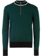 Ami Alexandre Mattiussi Zipped Collar Sweater, Men's, Size: Large, Green, Wool