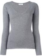 Fashion Clinic V-neck Knitted Top, Women's, Size: 46, Grey, Cashmere