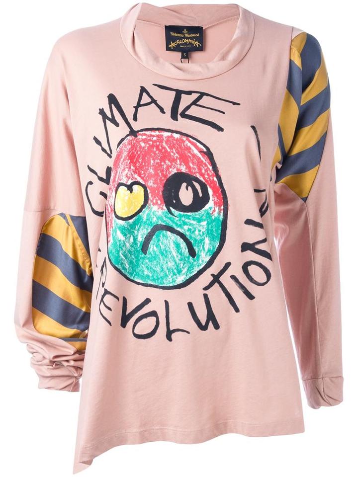 Vivienne Westwood Anglomania 'climate Revolution' Long Sleeved T-shirt, Women's, Size: Medium, Pink/purple, Viscose/silk
