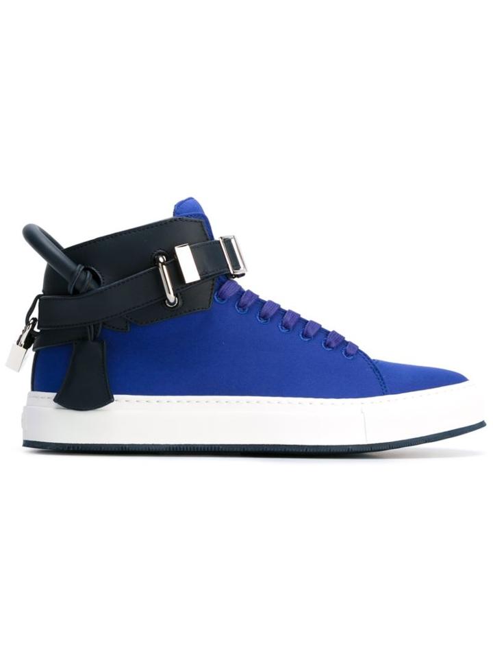 Buscemi Buckled Hi-top Sneakers, Men's, Size: 7, Blue, Cotton/calf Leather/leather/rubber