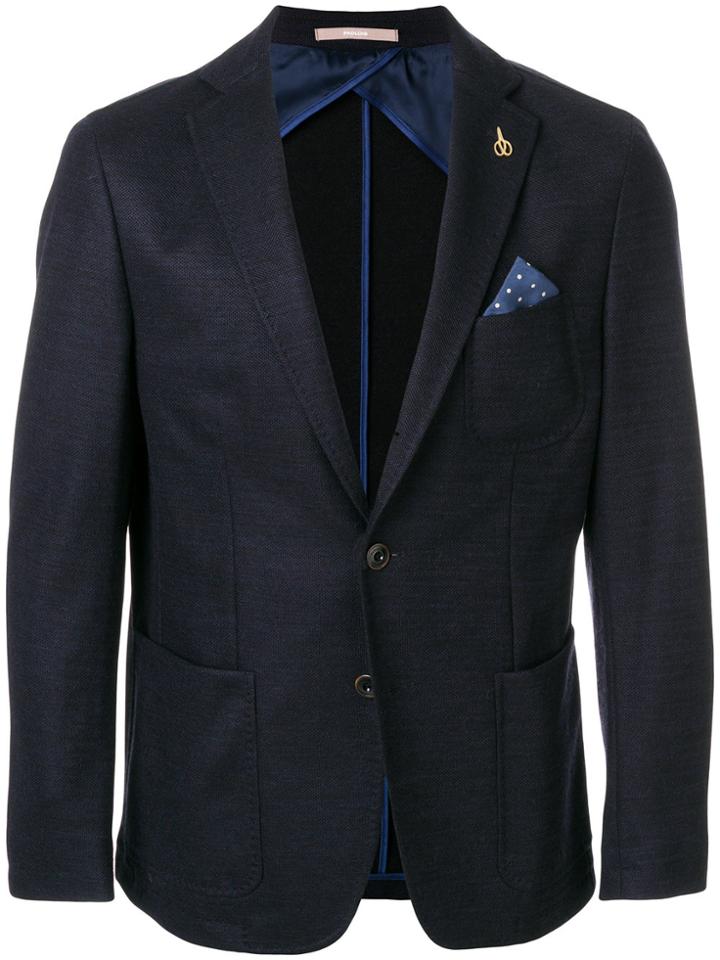 Paoloni Fitted Blazer With Pocket Square - Blue