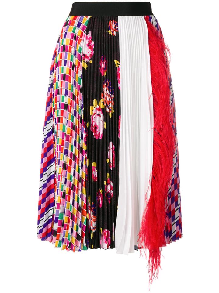Msgm Pleated Fearther Embellished Skirt - Multicolour