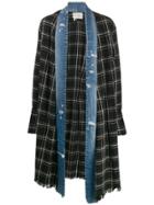 Greg Lauren Checked Denim-trim Coat - Black