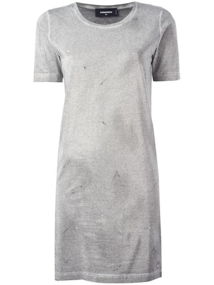 Dsquared2 Microstudded T-shirt Dress, Women's, Size: Large, Grey, Cotton/aluminium