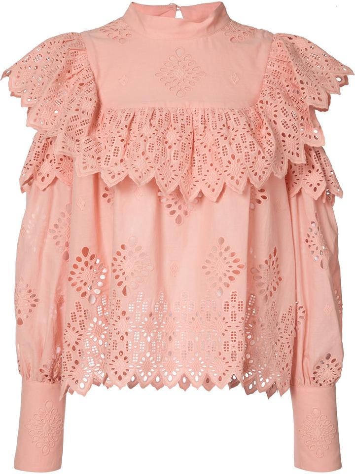 Sea Cut-out Shoulders Blouse, Women's, Size: 2, Pink/purple, Cotton