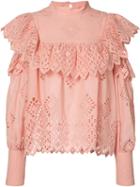 Sea Cut-out Shoulders Blouse, Women's, Size: 2, Pink/purple, Cotton