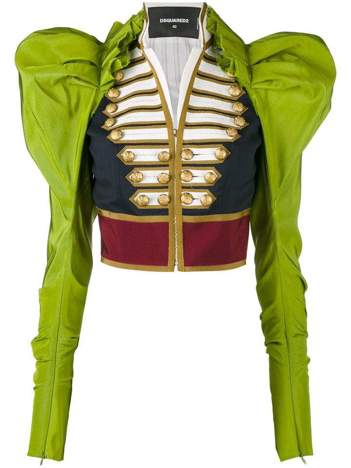 Dsquared2 - Exaggerated Sleeve Military Jacket - Women - Silk/cotton/polyester/virgin Wool - 40, Green, Silk/cotton/polyester/virgin Wool